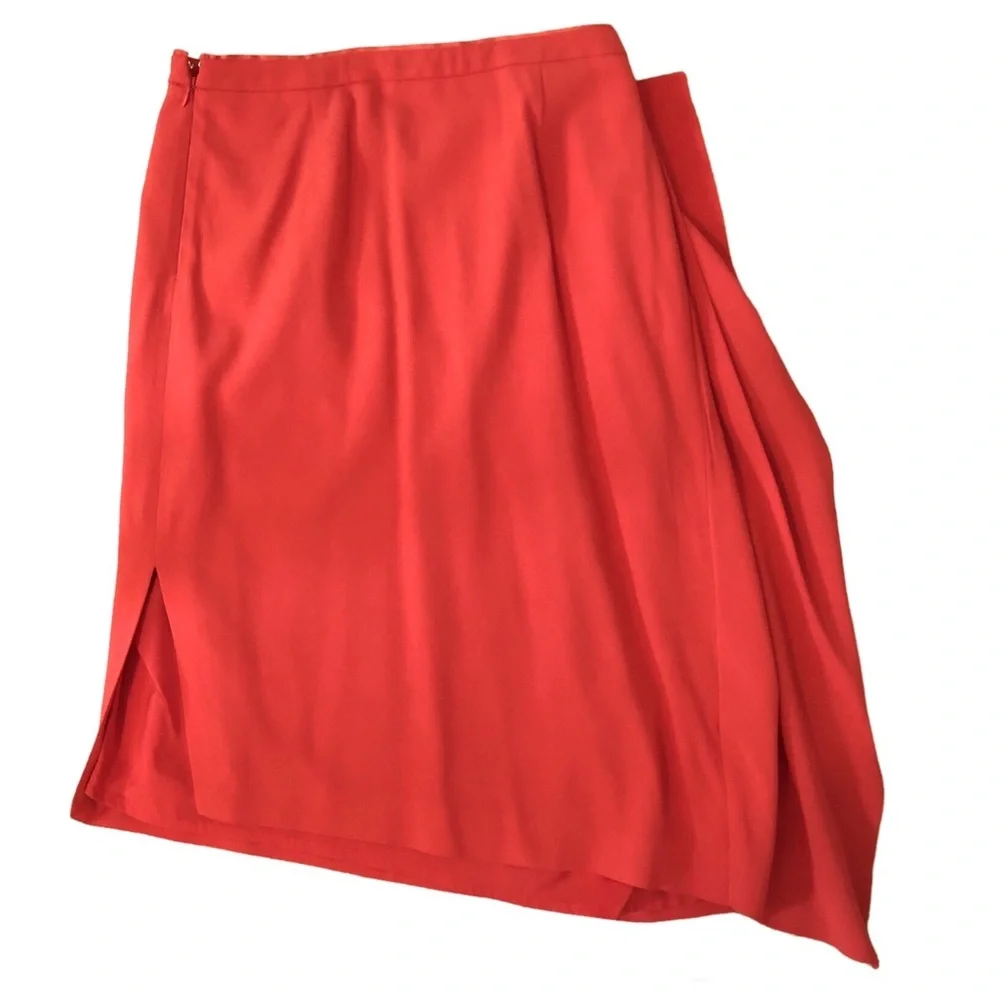 REISS Dita Waterfall Draped Crepe Skirt Bold Orange Asymmetrical Midi Womens 8 - Picture 12 of 13